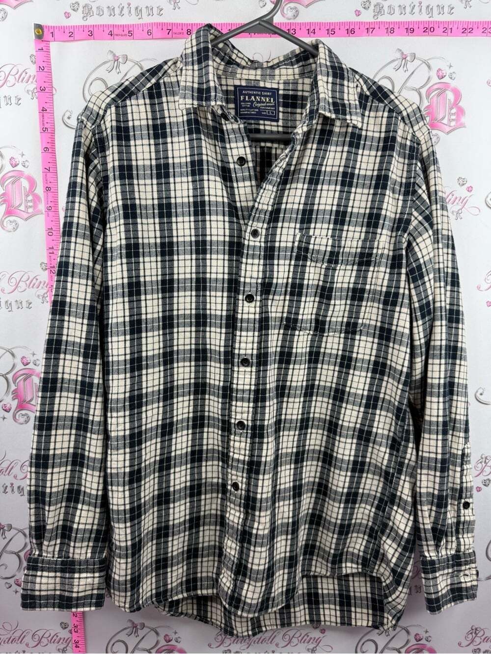 Flannel original wash Men's Black & Cream Plaid Flannel Button-Down Shirt